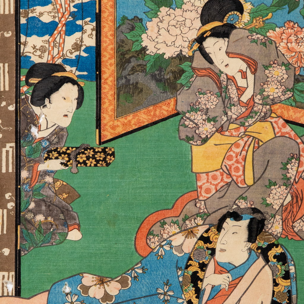 Utagawa Toyokuni III Woodblock Print Genji Suzumushi Scene Edo