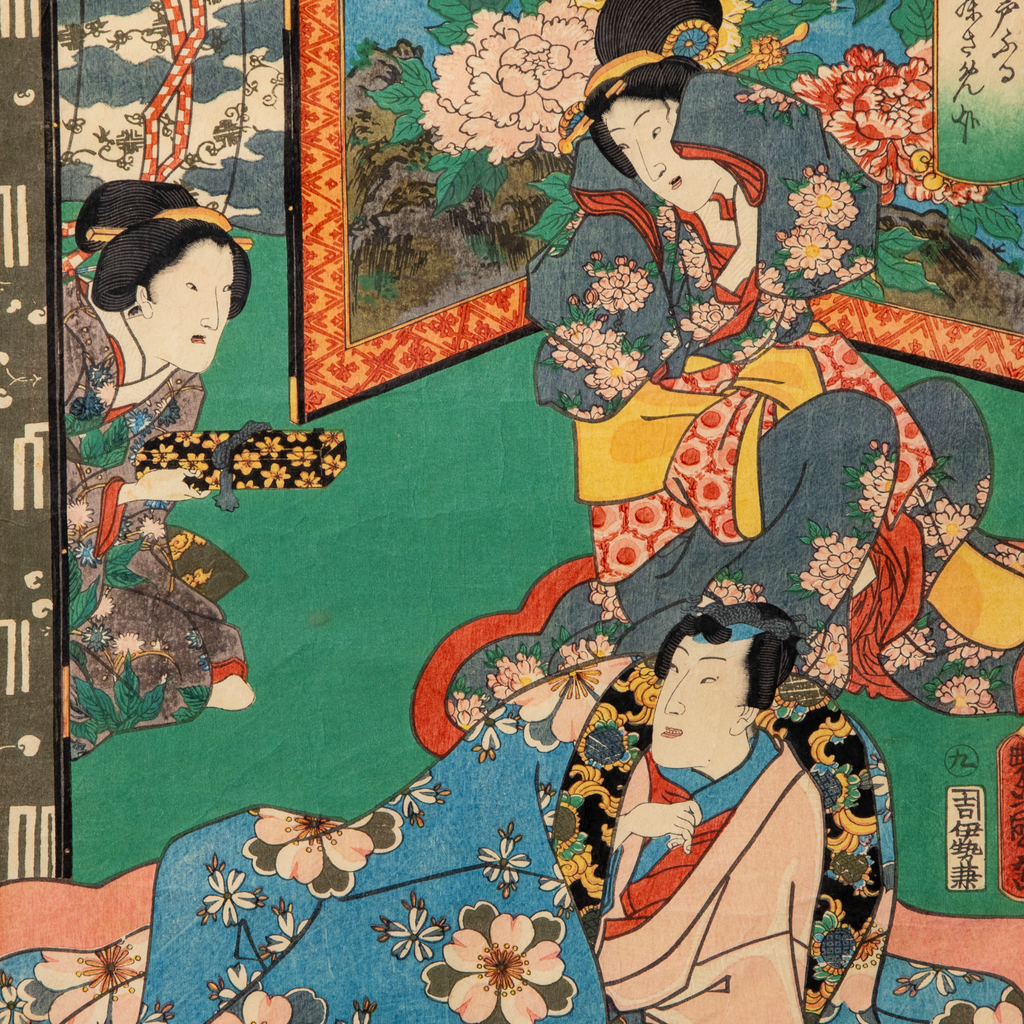 Utagawa Toyokuni III Woodblock Print Genji Suzumushi Scene Edo