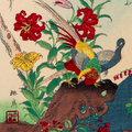 Shibarinsai Japanese Woodblock Print Golden Pheasant Flowers Kacho-e Meiji