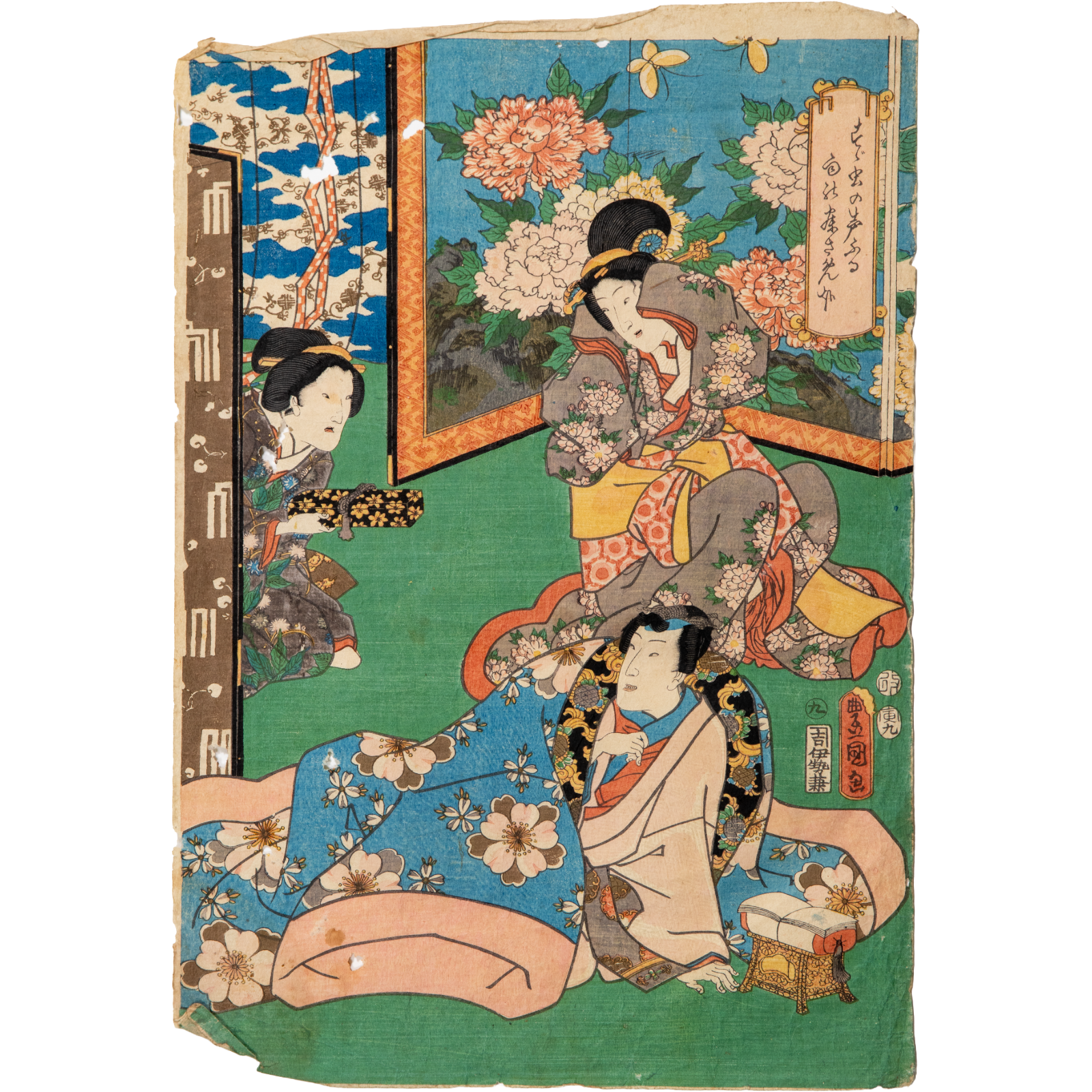 Utagawa Toyokuni III Woodblock Print Genji Suzumushi Scene Edo