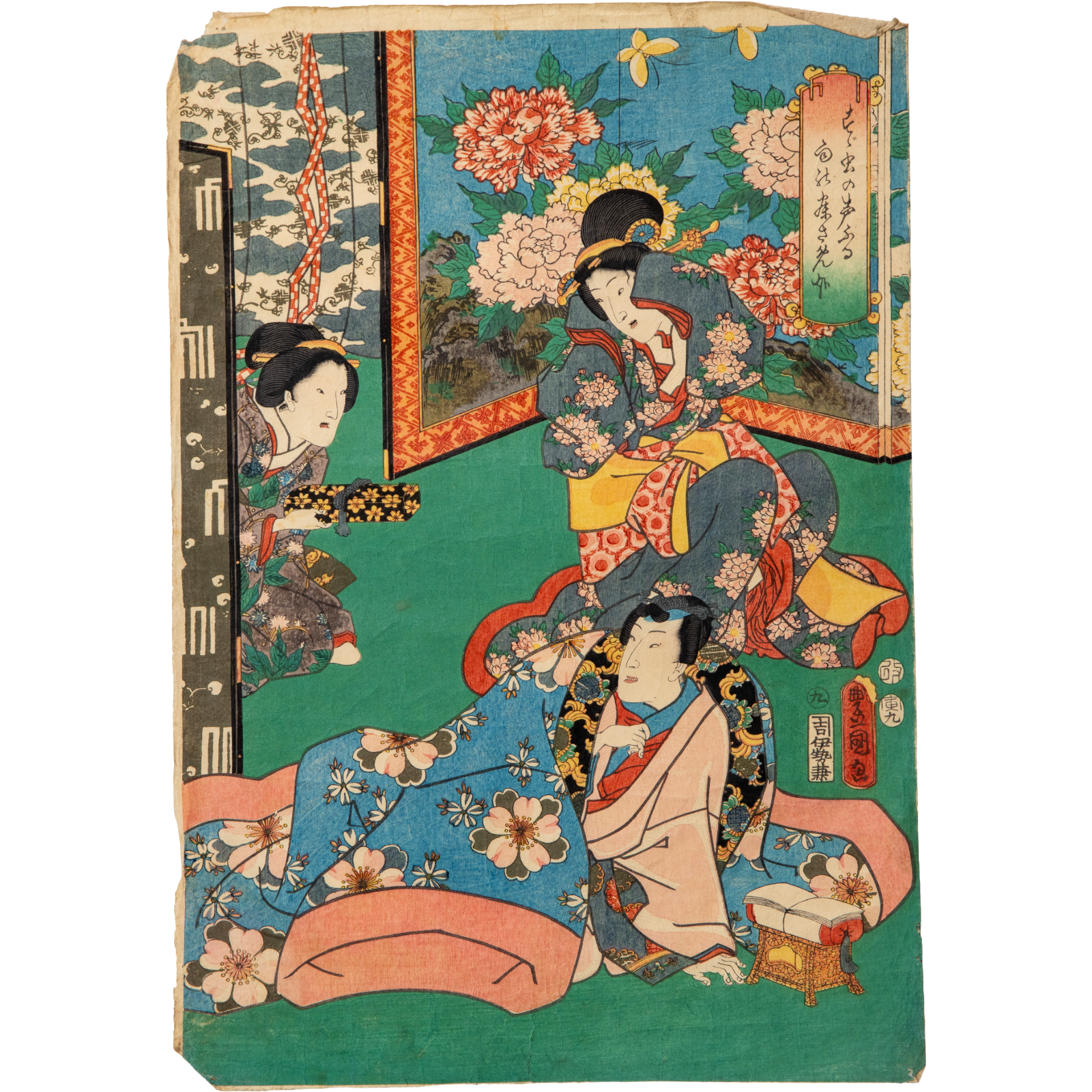 Utagawa Toyokuni III Woodblock Print Genji Suzumushi Scene Edo