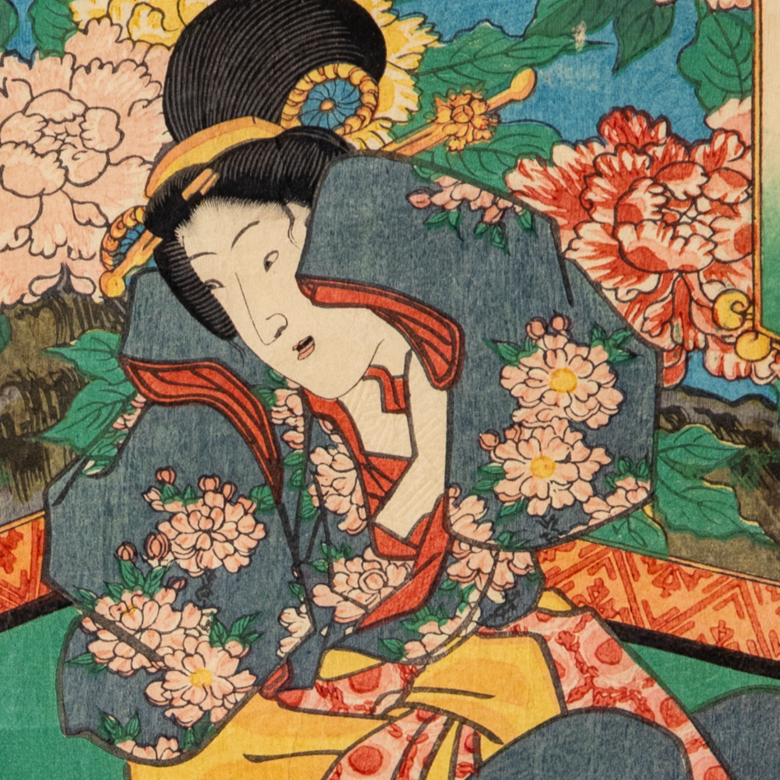 Utagawa Toyokuni III Woodblock Print Genji Suzumushi Scene Edo