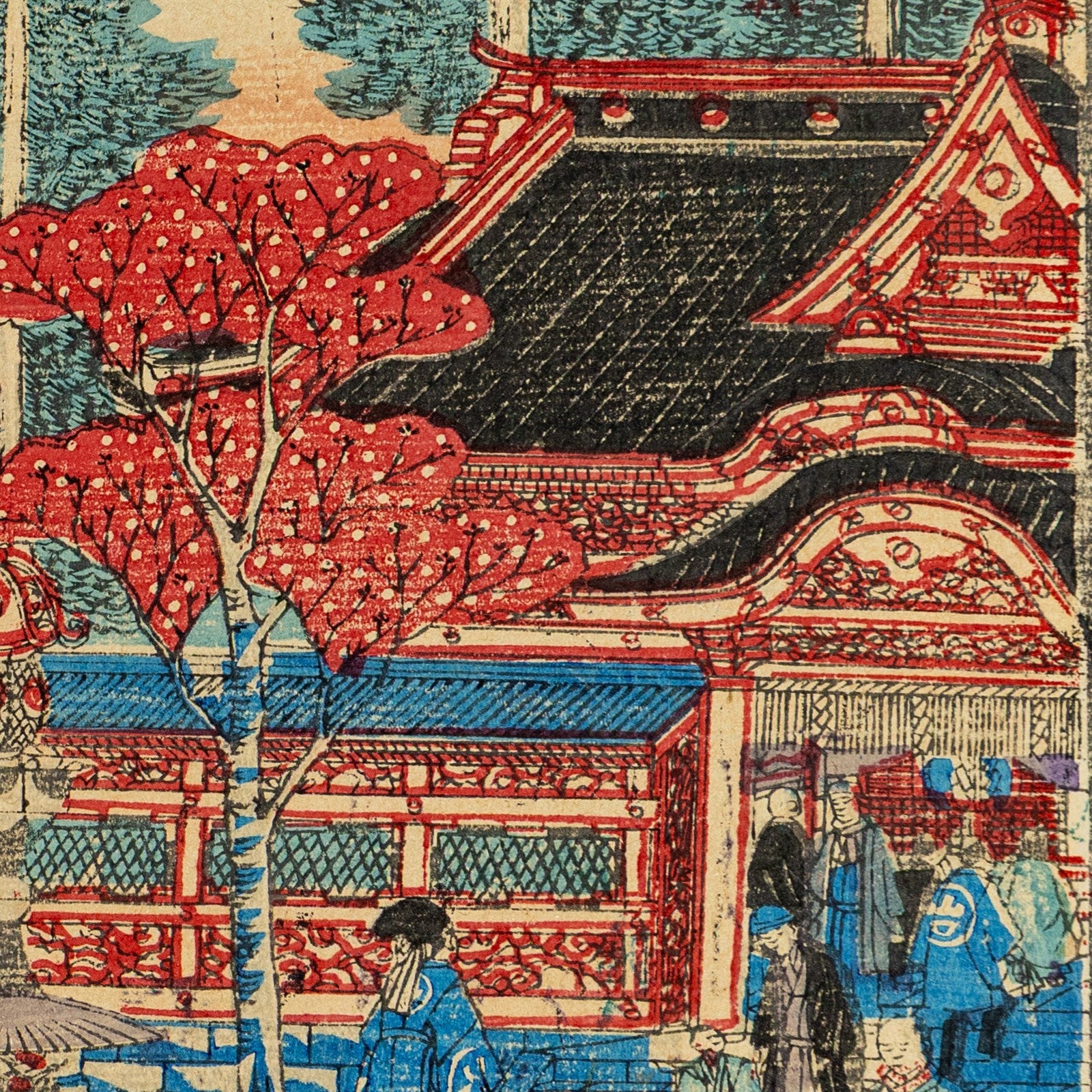 Antique Meiji Ukiyo-e Japanese Woodblock Print Hasegawa Chikuyo Ueno Toshogu