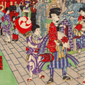 Japanese Ukiyo-e Woodblock Print Meiji Tokyo Kanda Shrine Festival Scene