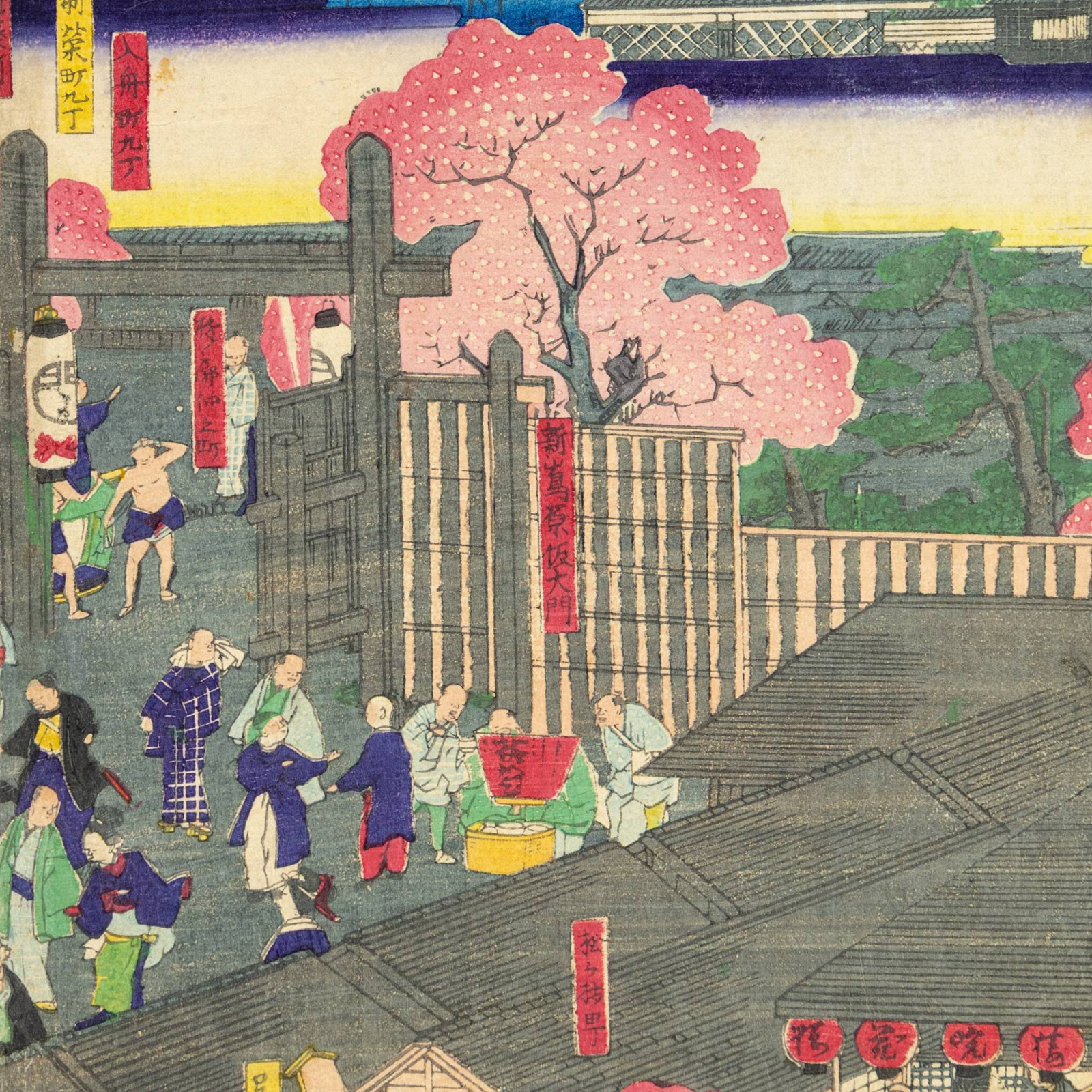 Utagawa Japanese Woodblock Print Triptych Tokyo Pleasure Quarter Meiji