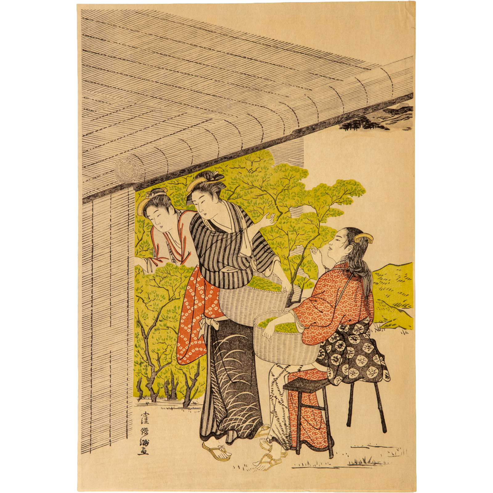Kubo Shunman Japanese Ukiyo-e Woodblock Print Tea Picking Adachi Reprint