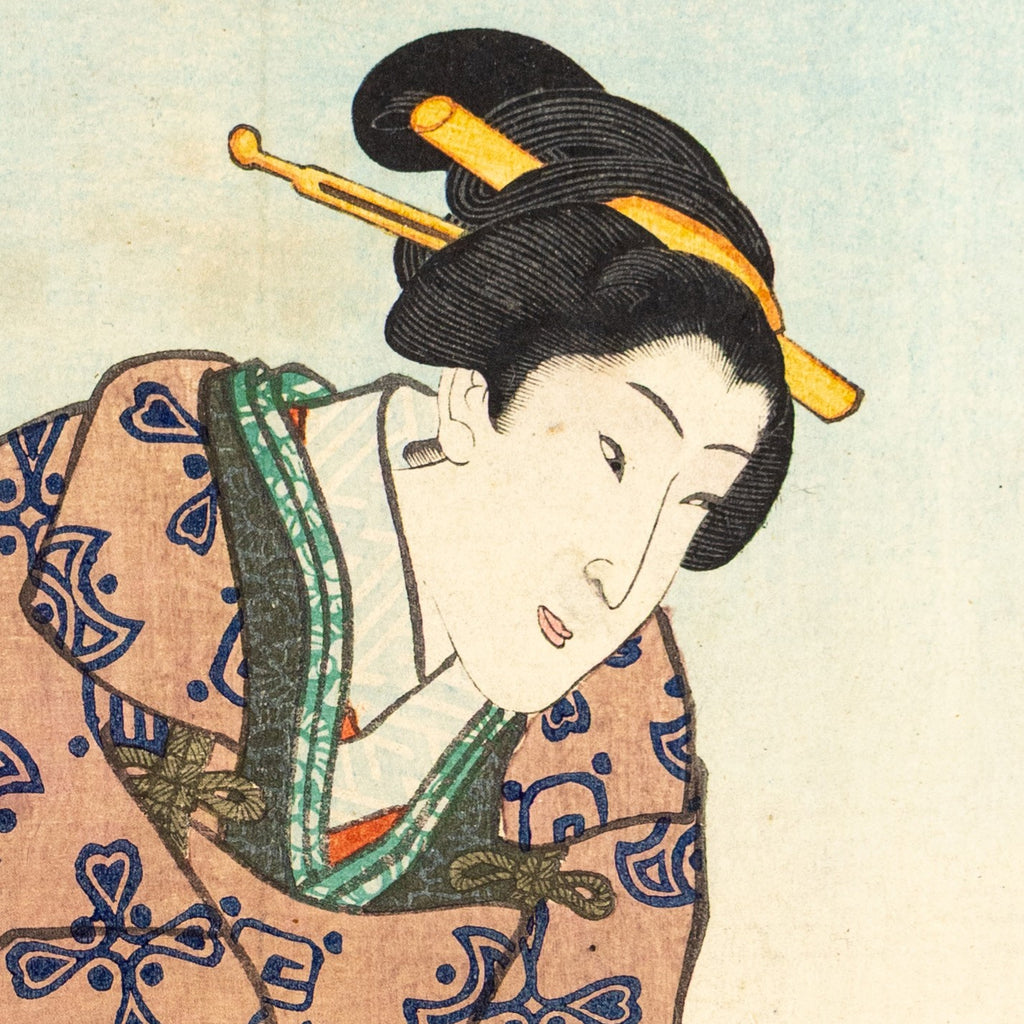 Antique Meiji Ukiyo-e Japanese Woodblock Print Toyokuni III Tea Ceremony Bijin
