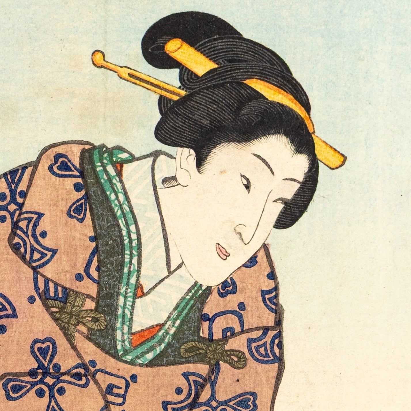 Antique Meiji Ukiyo-e Japanese Woodblock Print Toyokuni III Tea Ceremony Bijin