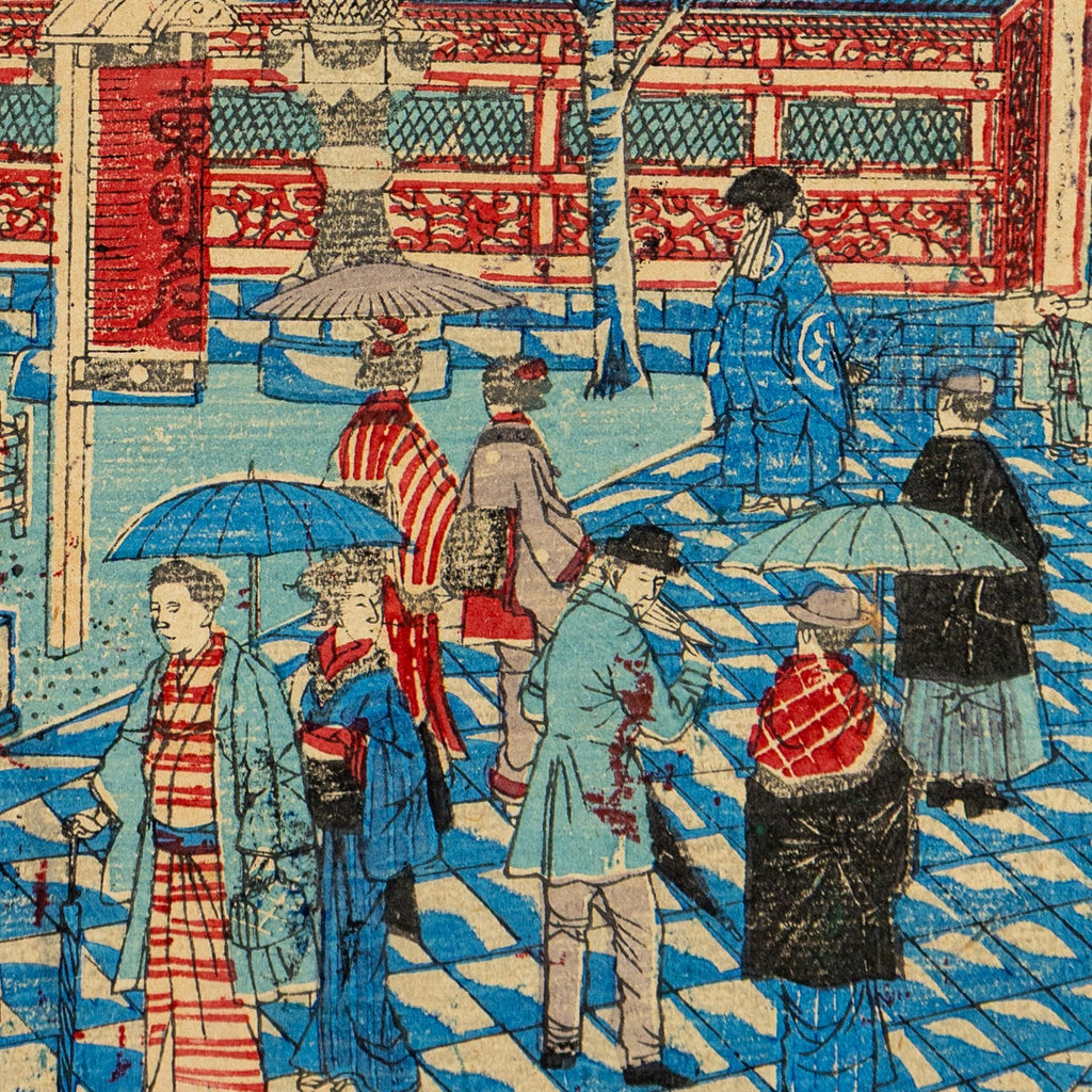 Antique Meiji Ukiyo-e Japanese Woodblock Print Hasegawa Chikuyo Ueno Toshogu