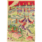 Kunitoshi Utagawa Japanese Woodblock Print Triptych Ueno Tokyo Meiji