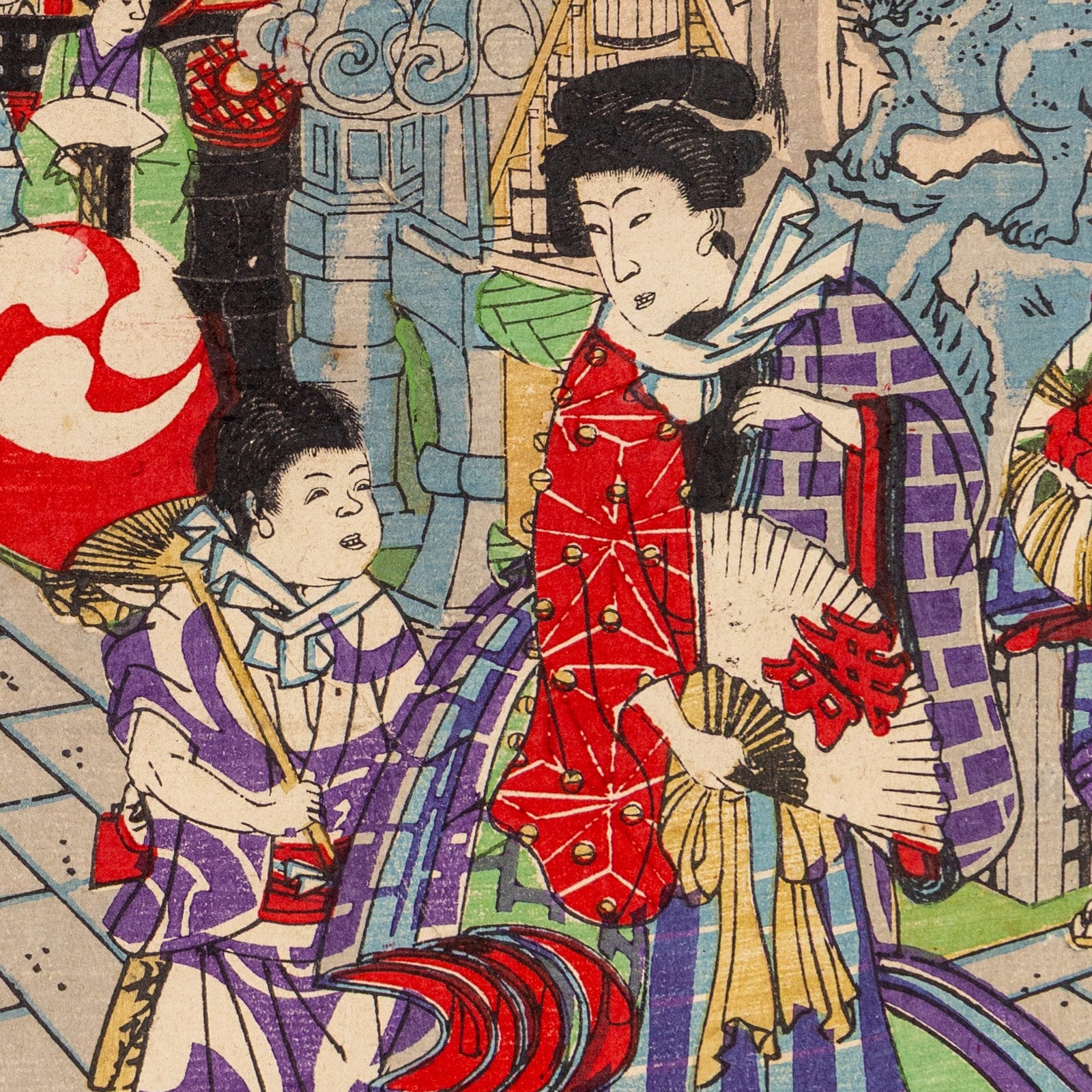 Japanese Ukiyo-e Woodblock Print Meiji Tokyo Kanda Shrine Festival Scene