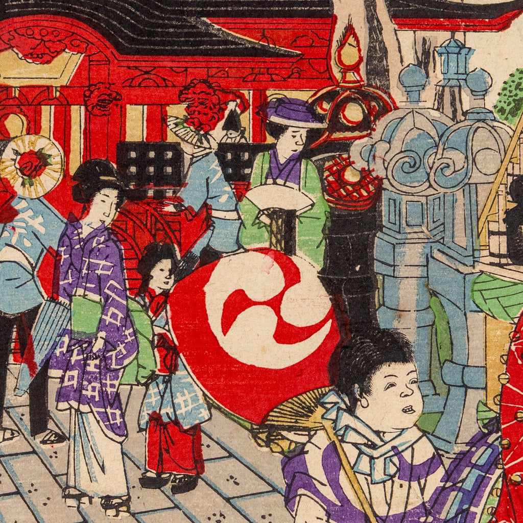 Japanese Ukiyo-e Woodblock Print Meiji Tokyo Kanda Shrine Festival Scene