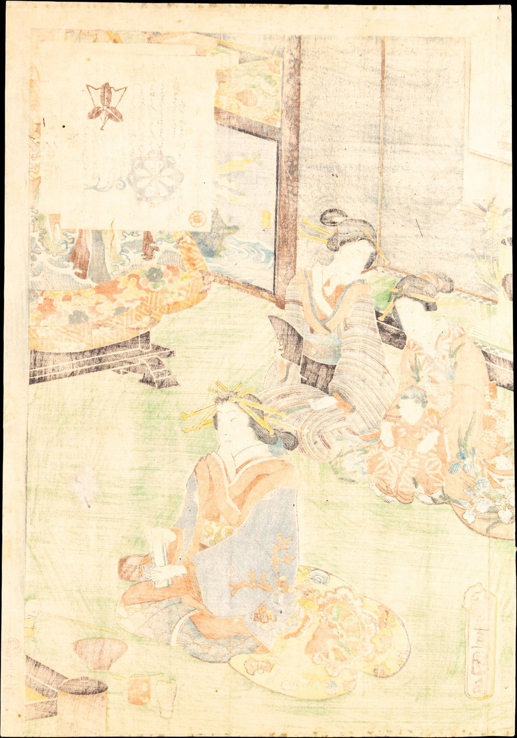 Antique Meiji Ukiyo-e Japanese Woodblock Print Toyokuni III Bijin Beauty
