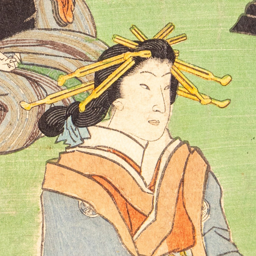 Antique Meiji Ukiyo-e Japanese Woodblock Print Toyokuni III Bijin Beauty