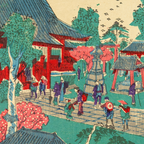 Antique Meiji Ukiyo-e Japanese Woodblock Print Kunitoshi Asakusa Sensoji Tokyo