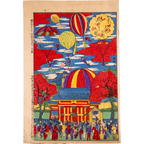 Japanese Woodblock Print Ueno Park Balloon Ride Tokyo Meiji Ukiyo-e