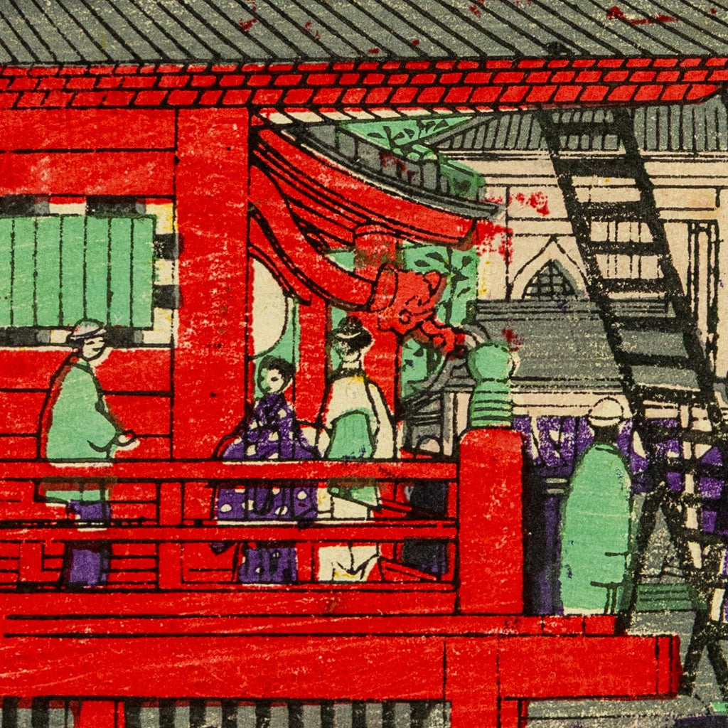 Antique Edo Ukiyo-e Japanese Woodblock Print Utagawa Kunitoshi Tokyo Asakusa