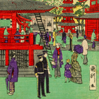 Antique Edo Ukiyo-e Japanese Woodblock Print Utagawa Kunitoshi Tokyo Asakusa