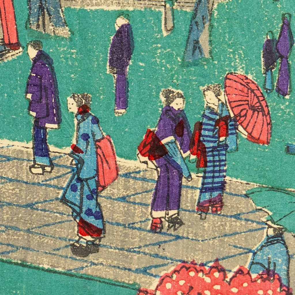 Antique Meiji Ukiyo-e Japanese Woodblock Print Kunitoshi Asakusa Sensoji Tokyo