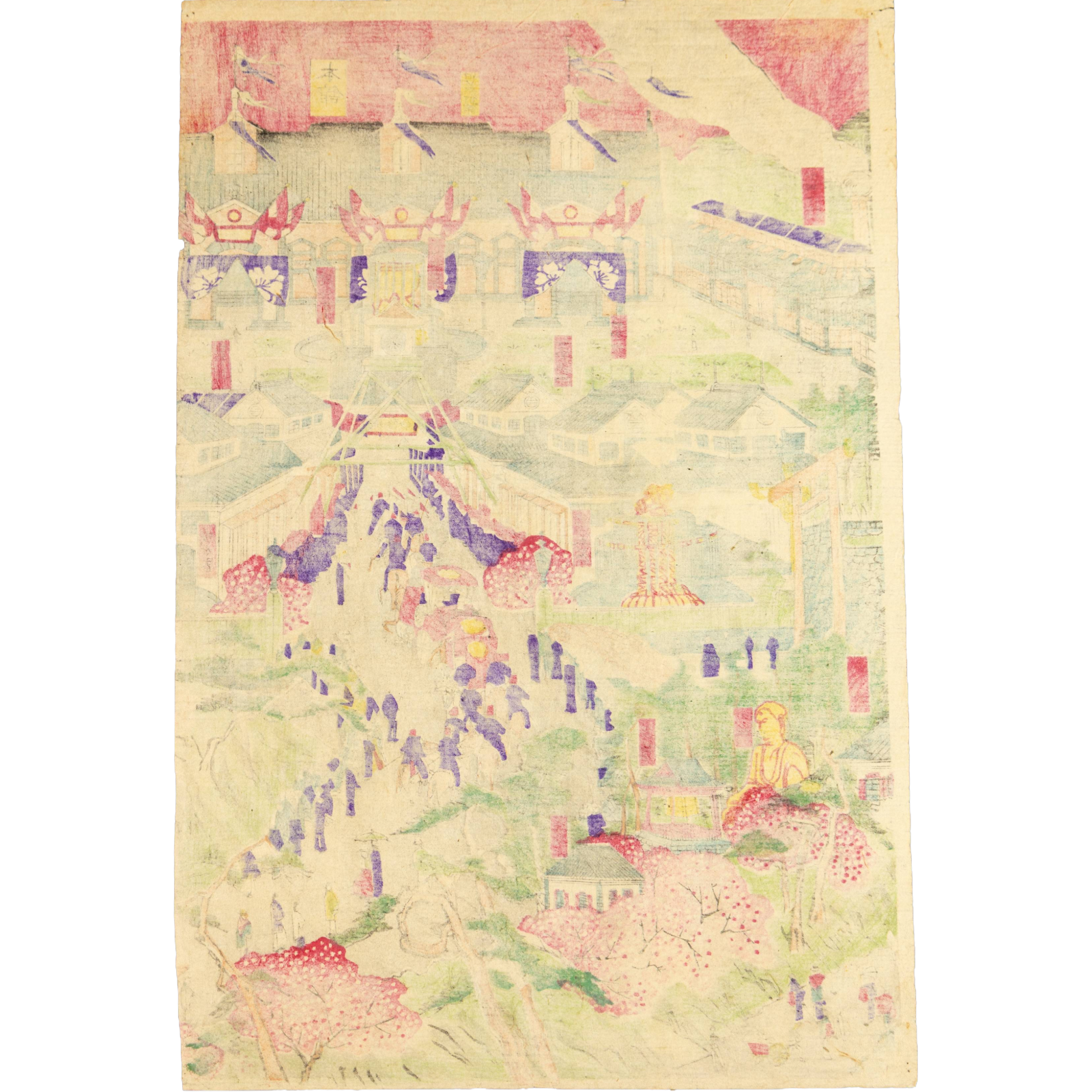 Kunitoshi Utagawa Japanese Woodblock Print Triptych Ueno Tokyo Meiji