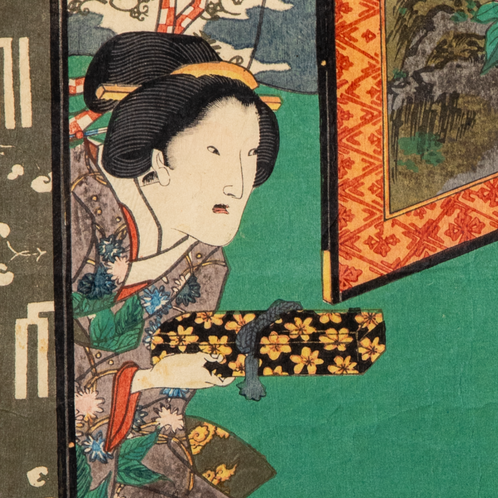Utagawa Toyokuni III Woodblock Print Genji Suzumushi Scene Edo